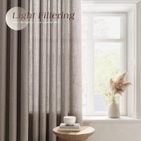 Nanspring Dark Apricot Living Room Curtains 96 Inches Long 2 Panel Set Linen Grommet Light Filtering Semi Sheer Curtain Drapes F