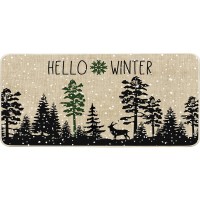 Whomeaf Winter Black Tree Doormat Christmas Deer Snowflake Forest Door Mats Entrance Low Profile Front Mat Xmas Rugs Non Slip Ki