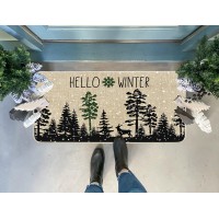 Whomeaf Winter Black Tree Doormat Christmas Deer Snowflake Forest Door Mats Entrance Low Profile Front Mat Xmas Rugs Non Slip Ki