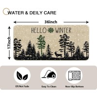 Whomeaf Winter Black Tree Doormat Christmas Deer Snowflake Forest Door Mats Entrance Low Profile Front Mat Xmas Rugs Non Slip Ki