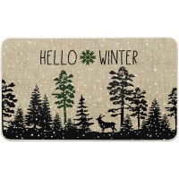 Whomeaf Winter Black Tree Doormat Christmas Deer Snowflake Forest Door Mats Entrance Low Profile Front Mat Xmas Rugs Non Slip Ki