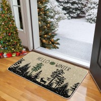 Whomeaf Winter Black Tree Doormat Christmas Deer Snowflake Forest Door Mats Entrance Low Profile Front Mat Xmas Rugs Non Slip Ki