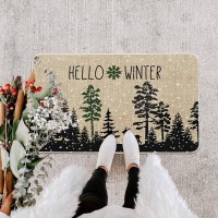 Whomeaf Winter Black Tree Doormat Christmas Deer Snowflake Forest Door Mats Entrance Low Profile Front Mat Xmas Rugs Non Slip Ki