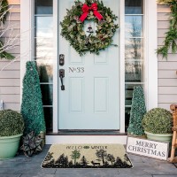 Whomeaf Winter Black Tree Doormat Christmas Deer Snowflake Forest Door Mats Entrance Low Profile Front Mat Xmas Rugs Non Slip Ki