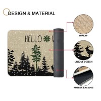 Whomeaf Winter Black Tree Doormat Christmas Deer Snowflake Forest Door Mats Entrance Low Profile Front Mat Xmas Rugs Non Slip Ki