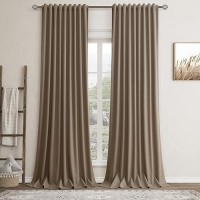 Dark Taupe Linen Blackout Curtains For Bedroom 96 Inch Length 2 Panels Set Back Tab Pocket Neutral Farmhouse Living Room Darkeni