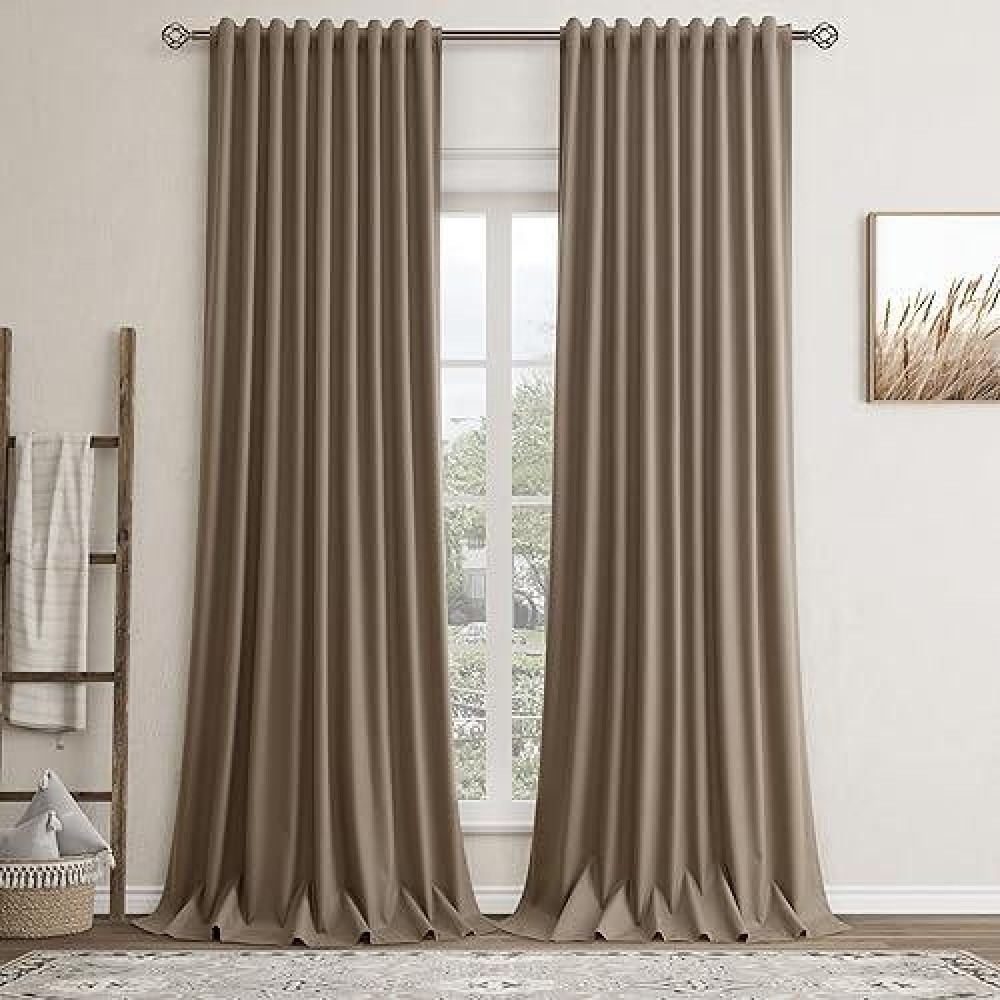 Dark Taupe Linen Blackout Curtains For Bedroom 108 Inch Length 2 Panels Set Back Tab Pocket Neutral Farmhouse Living Room Darken