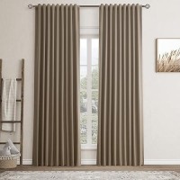 Dark Taupe Linen Blackout Curtains For Bedroom 84 Inch Length 2 Panels Set Back Tab Pocket Neutral Farmhouse Living Room Darkeni