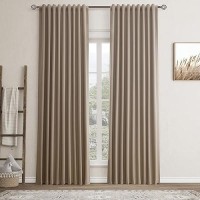 Taupe Linen Blackout Curtains For Bedroom 84 Inch Length 2 Panels Set Back Tab Pocket Neutral Farmhouse Living Room Darkening Cu