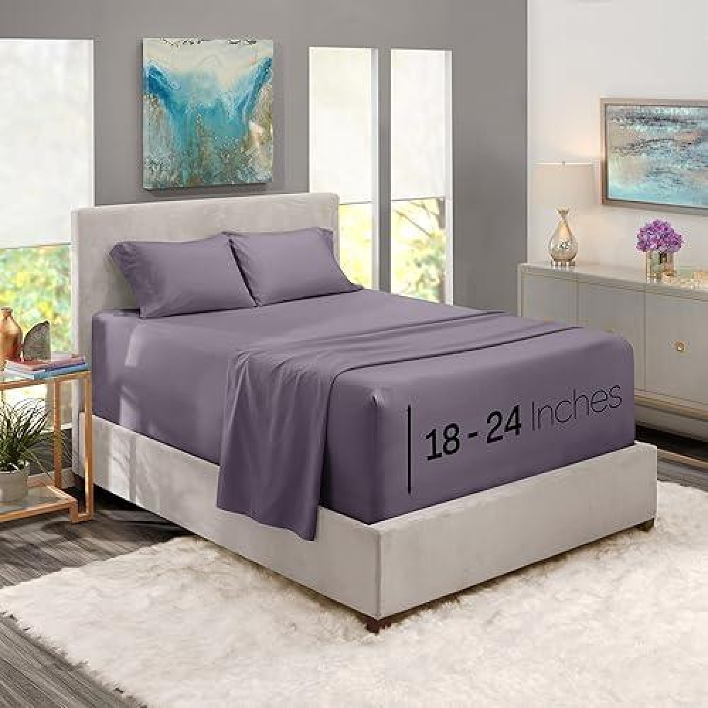 Nestl Extra Deep Pocket Sheets - Fits Mattress 18-24 Inches Deep  Extra Deep Pocket Queen Sheets Sets  4 Piece Queen Size Sheets  Queen Sheets Deep Pocket  Grayish Purple