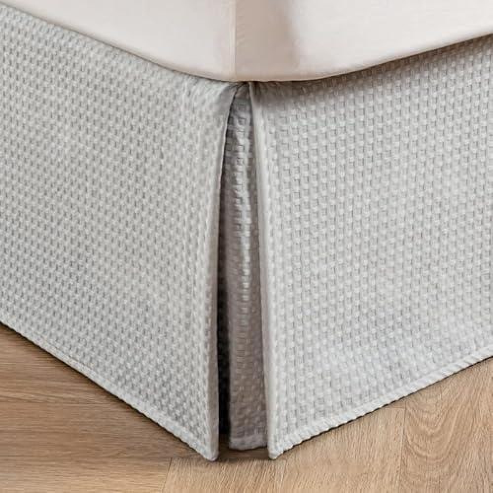 Miye Pleated Waffle Weave Bed Skirt Tailored Dust Ruffle 18 Inch Drop Easy Fit Machine Washable Light Grey Queen 18 Drop