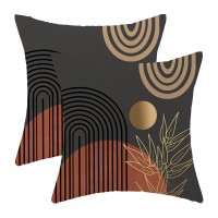 Boho Pillow Covers 18X18 Set Of 2 Mid Century Gray Gold Orange Sunset Throw Pillow Cover Modern Abstract Bohemian Style Pillowca