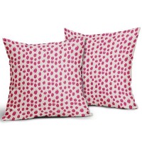 Hot Pink Cream Polka Dot Pillow Covers 24X24 Set Of 2 Outdoor Modern Art Throw Pillows Boho Design Brush Strokes Decorative Pill