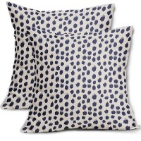 Navy Blue Cream Polka Dot Pillow Covers 22X22 Set Of 2 Outdoor Modern Art Throw Pillows Boho Design Brush Strokes Decorative Pil