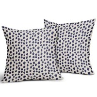 Navy Blue Cream Polka Dot Pillow Covers 22X22 Set Of 2 Outdoor Modern Art Throw Pillows Boho Design Brush Strokes Decorative Pil