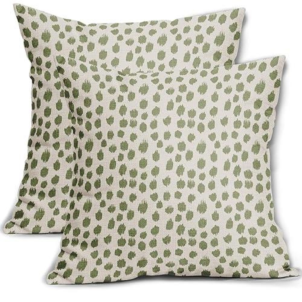 Sage Green Cream Polka Dot Pillow Covers 22X22 Set Of 2 Outdoor Modern Art Throw Pillows Boho Design Brush Strokes Decorative Pi