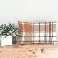 Aofanggo Fall Pillow Covers 18X18 Set Of 2 Autumn Decorative Orange Beige Plaids Check Throw Pillow Cases Tartan Gingham Cushion