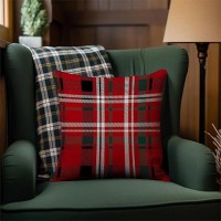 Aofanggo Christmas Pillow Covers 18X18 Set Of 2 Red Green Black Throw Pillow Cases Winter Decorative Cushion Covers Gingham Outd