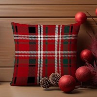 Aofanggo Christmas Pillow Covers 18X18 Set Of 2 Red Green Black Throw Pillow Cases Winter Decorative Cushion Covers Gingham Outd