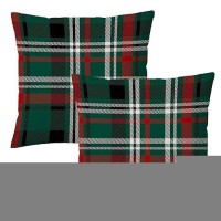 Aofanggo Christmas Pillow Covers 18X18 Set Of 2 Green Red Black Throw Pillow Cases Winter Decorative Cushion Tartan Gingham Outd