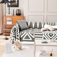 Handontime Reversible Sofa Cover Boho Geometric Couch Cover For Dogs Dark Grey Couches Covers Washable Chenille Couch Covers For