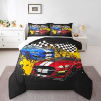 Teens Cool Racing Car Comforter Set Queen Size Red Blue Car Bedding Set For Kids Boys Girls Bedroom Decoration Speed Race Car Be