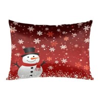 Satin Pillowcase For Hair And Skin Red Christmas Snowman Silk Pillowcase With Zipper Soft Silky Pillow Cover Standard Size 20