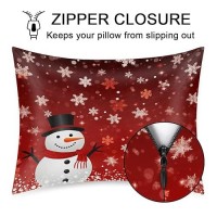 Satin Pillowcase For Hair And Skin Red Christmas Snowman Silk Pillowcase With Zipper Soft Silky Pillow Cover Standard Size 20