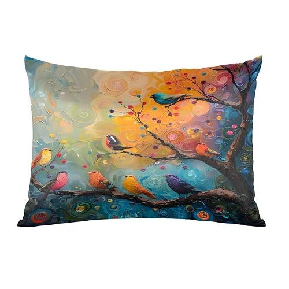 Watercolor Branch Birds Pillowcase For Hair And Skin Silk Pillowcase With Zipper Queen Size Pillow Cases Cooling Satin Pillow