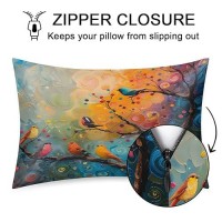 Watercolor Branch Birds Pillowcase For Hair And Skin Silk Pillowcase With Zipper Queen Size Pillow Cases Cooling Satin Pillow