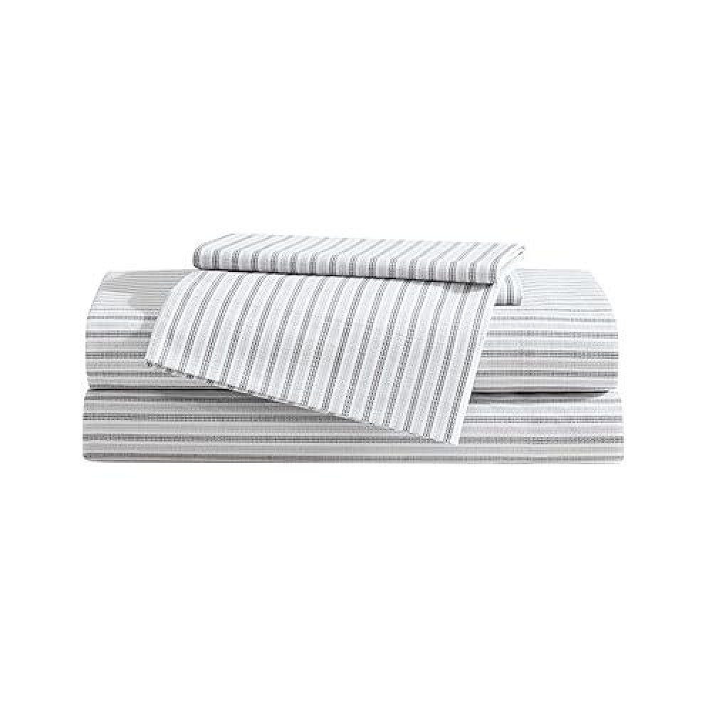 Eddie Bauer - Full Sheet Set  Cotton Percale Bedding Set  Super Soft And Cozy Home Decor  Oeko-Tex Certified (Ticking Stripe Grey  Full)