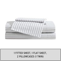 Eddie Bauer - Full Sheet Set  Cotton Percale Bedding Set  Super Soft And Cozy Home Decor  Oeko-Tex Certified (Ticking Stripe Grey  Full)