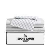 Eddie Bauer - Full Sheet Set  Cotton Percale Bedding Set  Super Soft And Cozy Home Decor  Oeko-Tex Certified (Ticking Stripe Grey  Full)