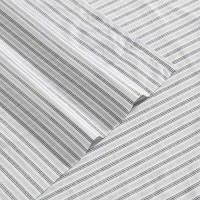 Eddie Bauer - Full Sheet Set  Cotton Percale Bedding Set  Super Soft And Cozy Home Decor  Oeko-Tex Certified (Ticking Stripe Grey  Full)