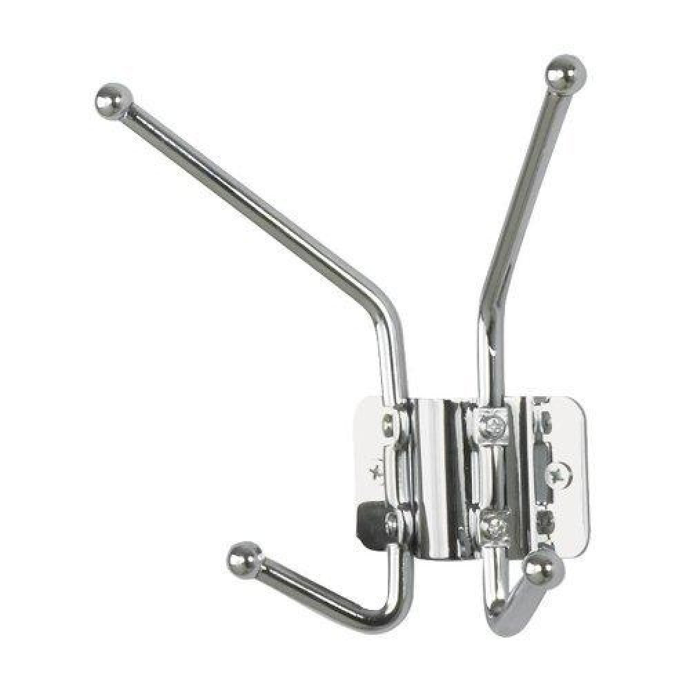 Metal Wall Rack Two BallTipped DoubleHooks 612w x 3d x 7h Chrome