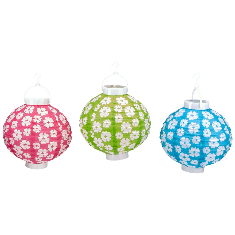 Beistle Lightup Hibiscus Paper Lanterns 8Inch Ceriselight Greenturquoisewhite