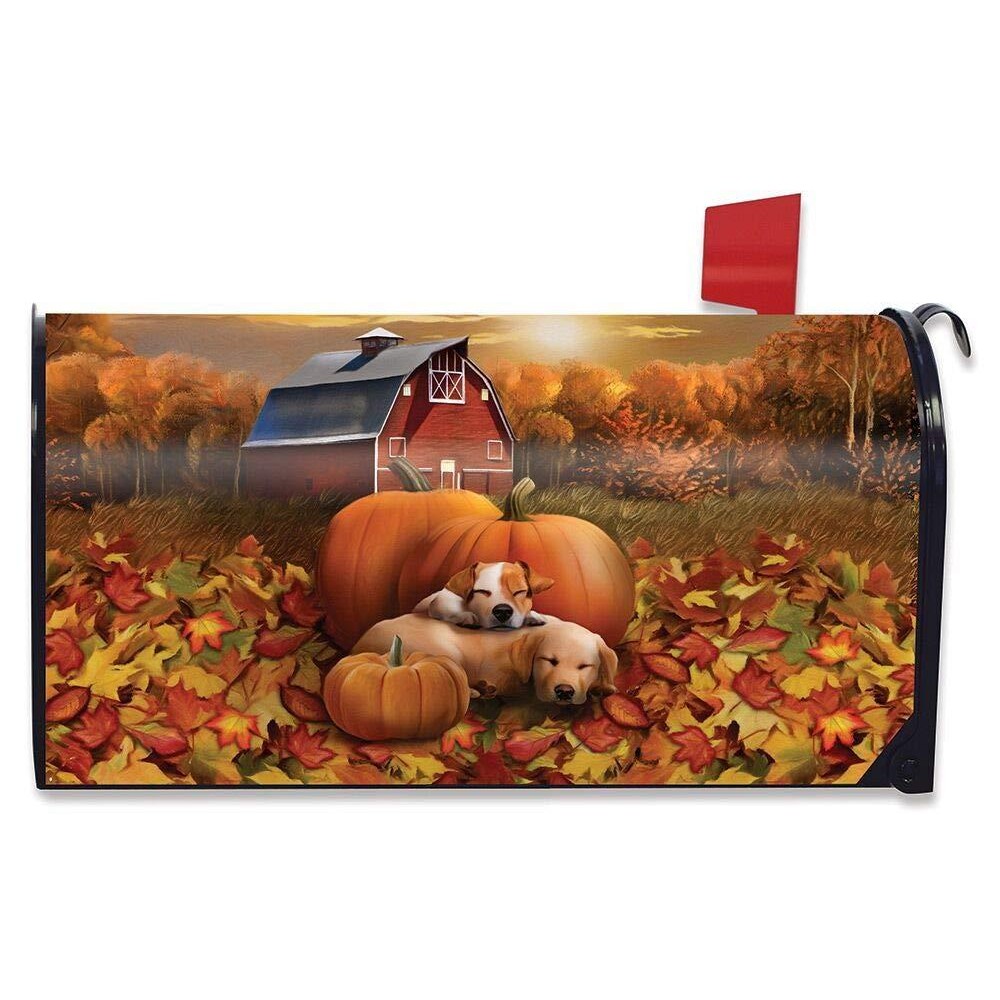 Briarwood Lane Welcome Fall Puppies Magnetic Mailbox Cover Pumpkin Barn Autumn Standard