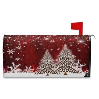 Merry Christmas Tree Winter Snowflake Pine Mailbox Covers Standard Size Red Christmas Tree Wood White Snow Magnetic Mail Wraps C