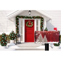 Merry Christmas Tree Winter Snowflake Pine Mailbox Covers Standard Size Red Christmas Tree Wood White Snow Magnetic Mail Wraps C