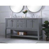 60 In. Double Sink Bathroom Vanity Set In Grey