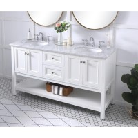 60 In. Double Sink Bathroom Vanity Set In White