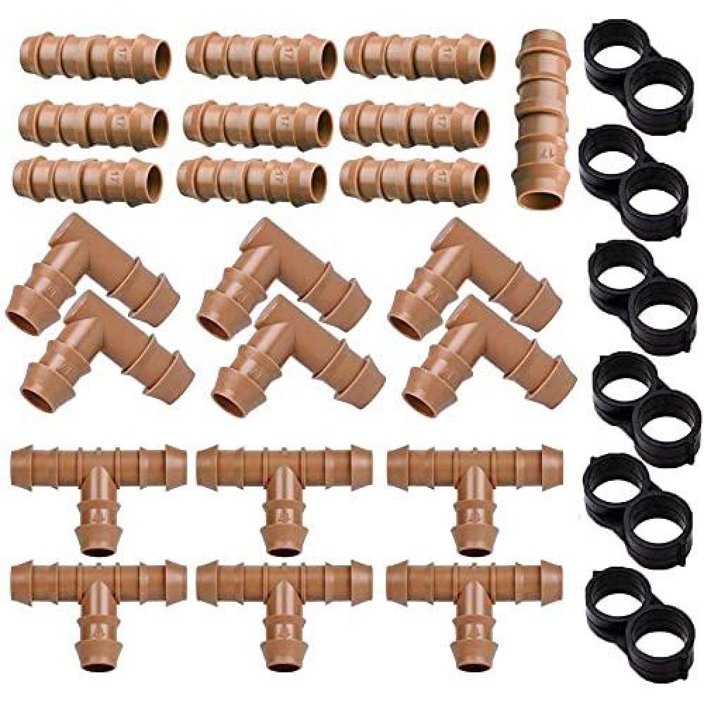 Arfun 28P Drip Irrigation Fittings Kit 17Mm For 12 Tubing 600 Id 10 Couplings 6 Tees 6 Elbows And 6 Tubing End Clos