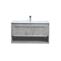 36 Inch Single Bathroom Floating Vanity In Concrete Grey