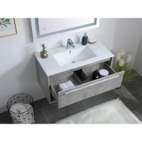 36 Inch Single Bathroom Floating Vanity In Concrete Grey