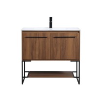 36 Inch Single Bathroom Vanity In Walnut Brown