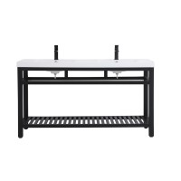 60 Inch Double Bathroom Metal Vanity In Black