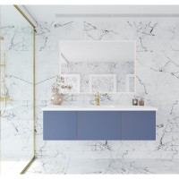 Vitri 60 - Nautical Blue Single Sink Cabinet + Matte White Viva Stone Solid Surface Center Sink Countertop
