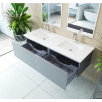 Vitri 60 - Fossil Grey Double Sink Cabinet + Matte White Viva Stone Solid Surface Double Sink Countertop