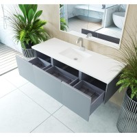 Vitri 60 - Fossil Grey Single Sink Cabinet + Matte White Viva Stone Solid Surface Center Sink Countertop