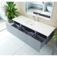 Vitri 66 - Fossil Grey Cabinet + Matte White Viva Stone Solid Surface Countertop
